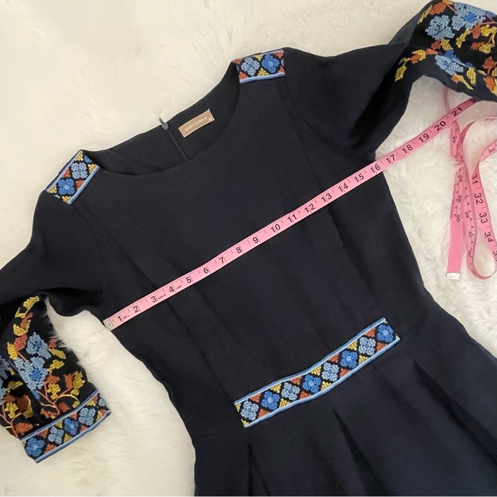Linen Gallery Navy Blue Embroidered Midi Prairie Dress - Picture 10 of 16